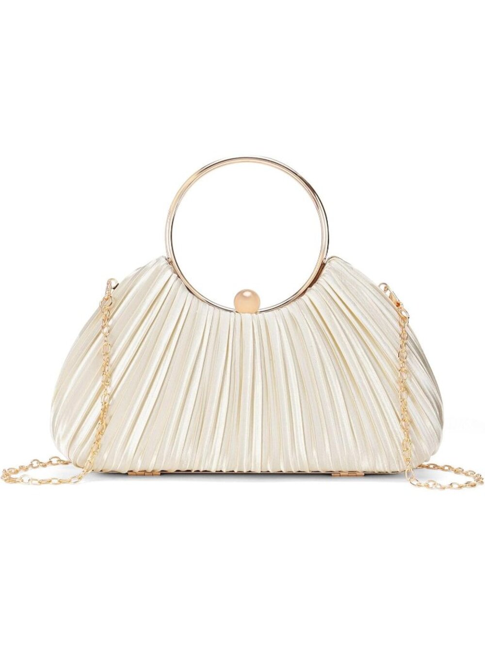👜 Women's Gold Satin Pleated Top Handle Clutch Handbag Elegant Evening Clutch